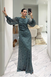 Yeşil Önü Büzgü Detaylı Elbise SY-3628-Yeşil