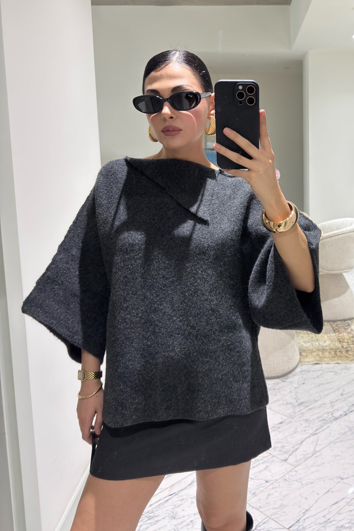 Antrasit Yaka Detaylı Triko-Kazak SY-3613-Antrasit