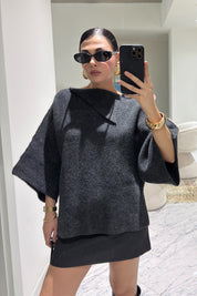 Antrasit Yaka Detaylı Triko-Kazak SY-3613-Antrasit