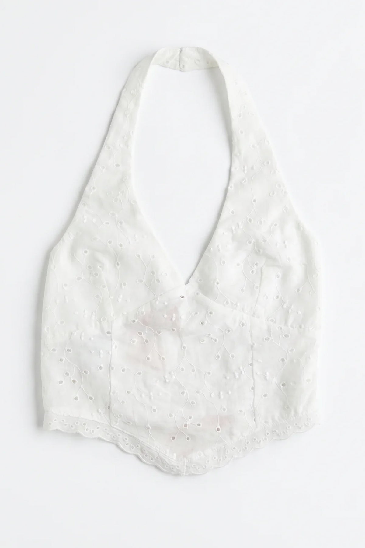 Halter Yaka İşlemeli Brode Crop Bluz Ekru SY-3749-Ekru