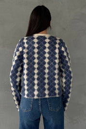 Beyaz Mavi Bisiklet Yaka Hırka SY-2821-Mavi