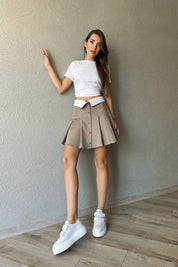 Vizon Garni Detay Mini Etek SY-0373-Vizon