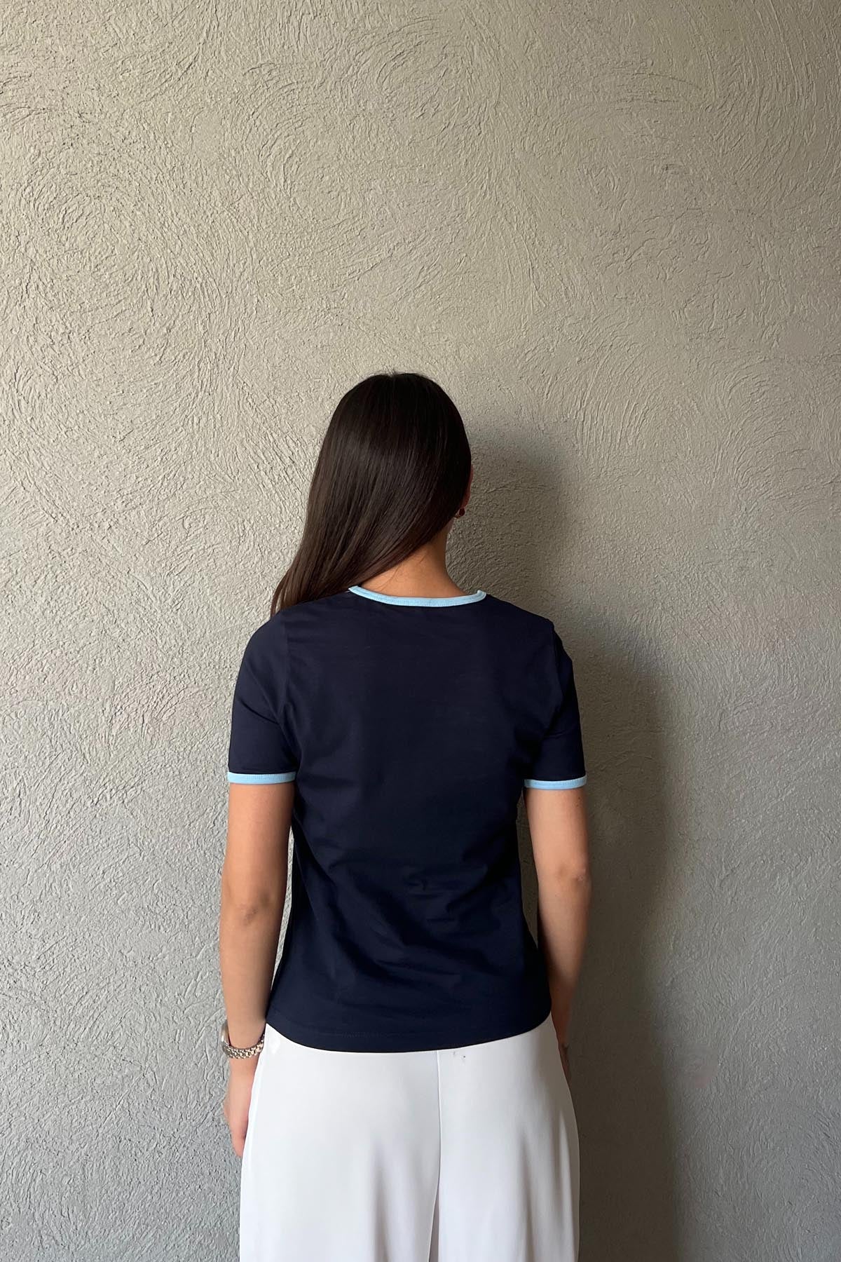 Lacivert Celine Muadili Basic T-shirt SY-1804-Lacivert