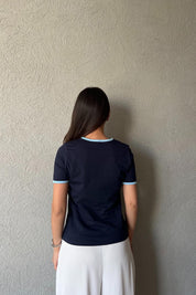 Lacivert Celine Muadili Basic T-shirt SY-1804-Lacivert