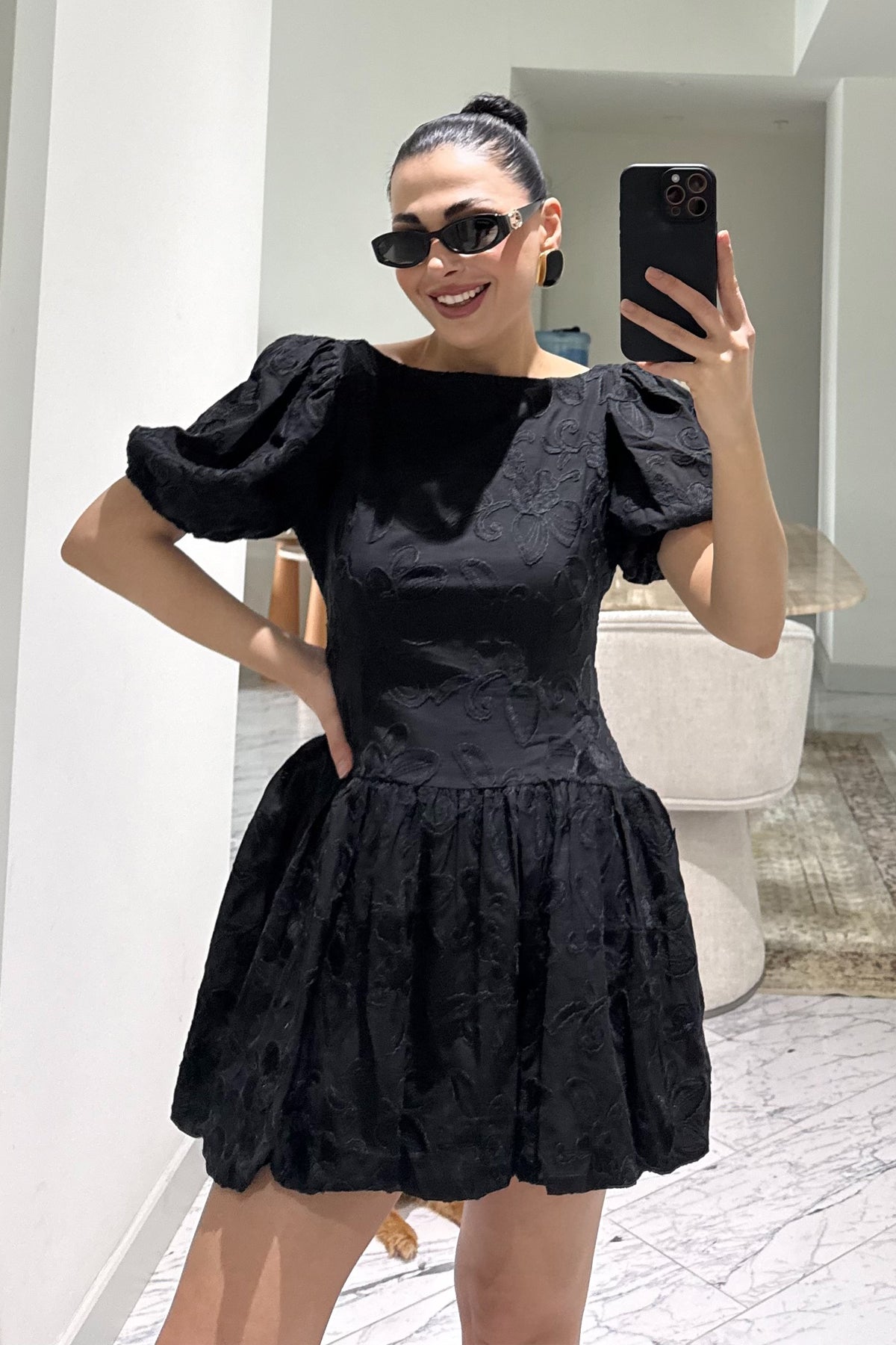 Brode Siyah Mini Santorini  Elbise SY-3664-Siyah