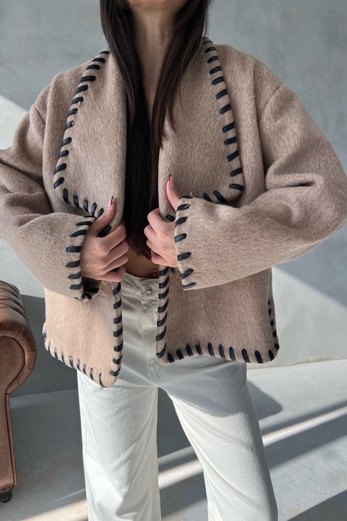 Bej Tasarım Kaşe Ceket Kaban SY-2720-Bej