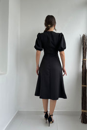 Siyah İnci Düğme Detay Elbise SY-0351-Siyah