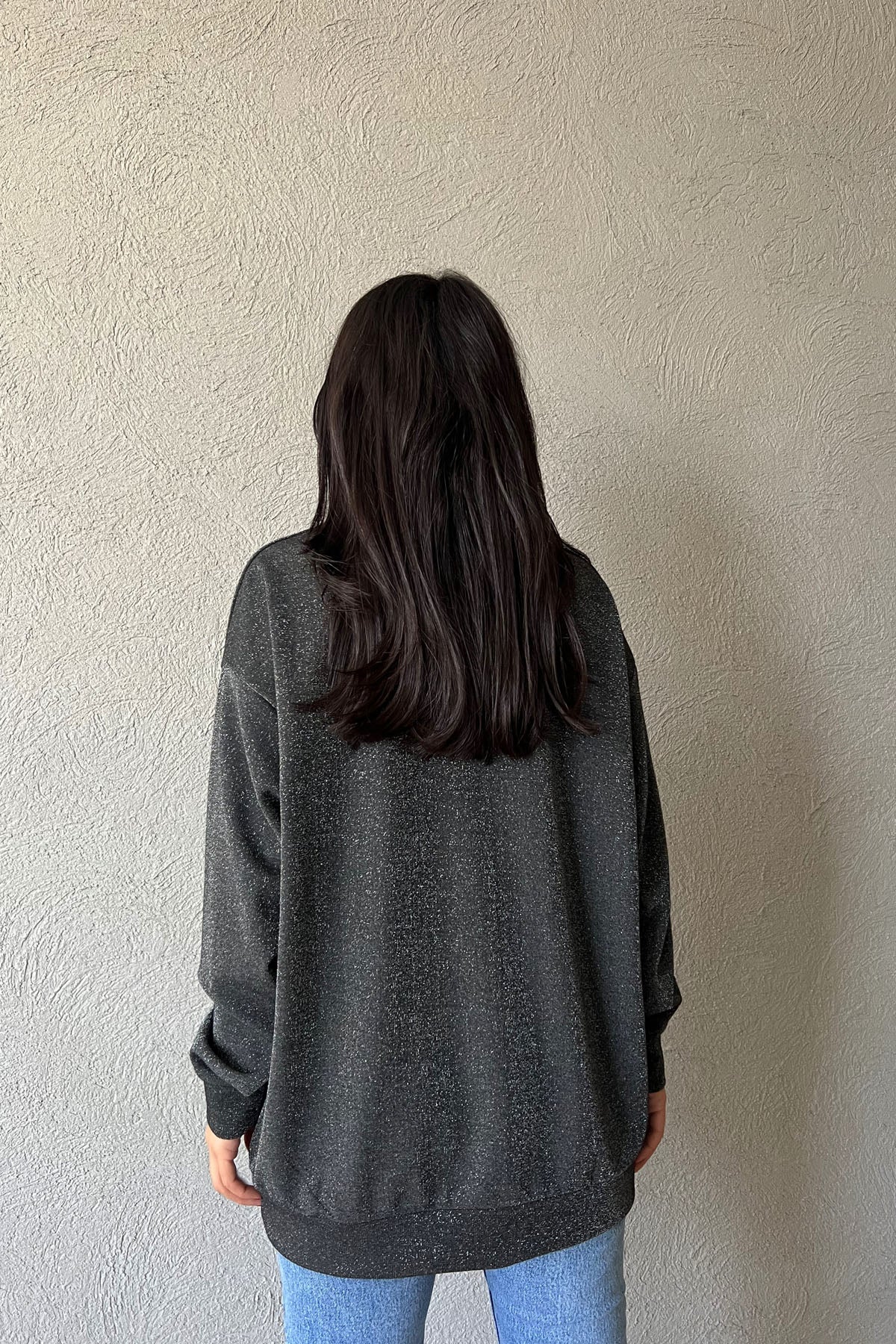 Siyah Simli Bisiklet Yaka Sweat SY-1211-Siyah