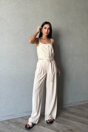 Taş Askı Detaylı Yelek Palazzo Pantolon Takım SY-2110-Taş