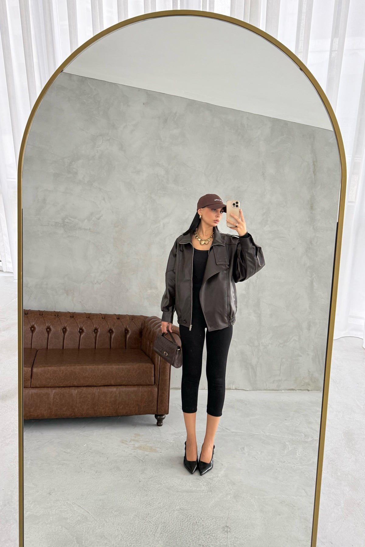 Dik Yaka Bamber Deri Ceket SY-3397-Acı Kahve