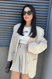 Bej Premium Gold Düğme detaylı Ceket ve Etek Takım SY-0982-Bej