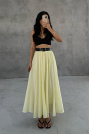 Butter Yellow Pinterest Dökümlü Premıum Etek SY-3150-Butter Yellow