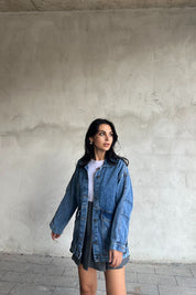 Mavi Taşlı Büyük Cep Detaylı Kot Ceket SY-2404-Mavi Kot