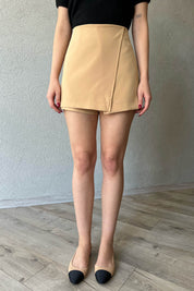 Koyu Bej Asimetrik Şort  Etek SY-1650-Koyu Bej
