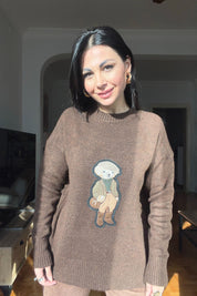 Kahverengi Teddy Bear Nakışlı Triko Kazak SY-2839-Kahverengi