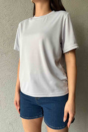 Gri Bisiklet Yaka Basic T-shirt SY-1962-Gri