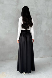 Siyah Şal Detay Bağlamalı Maxi Etek SY-3426-Siyah