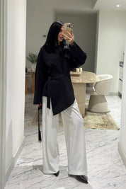 Bağlama Parçalı Scuba Siyah Bluz SY-3605-Siyah