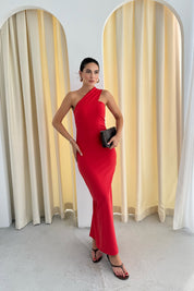 Kırmızı Tek Omuz Midi Boy Elbise SY-3296-Kırmızı