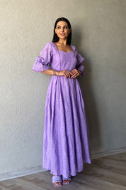 Mor Kolu Lastik Detaylı Güpür Detaylı Brode Elbise SY-2109-Mor