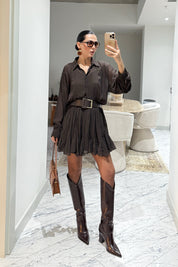 Kahverengi Kemer Detaylı Kitya Elbise SY-3559-Kahve