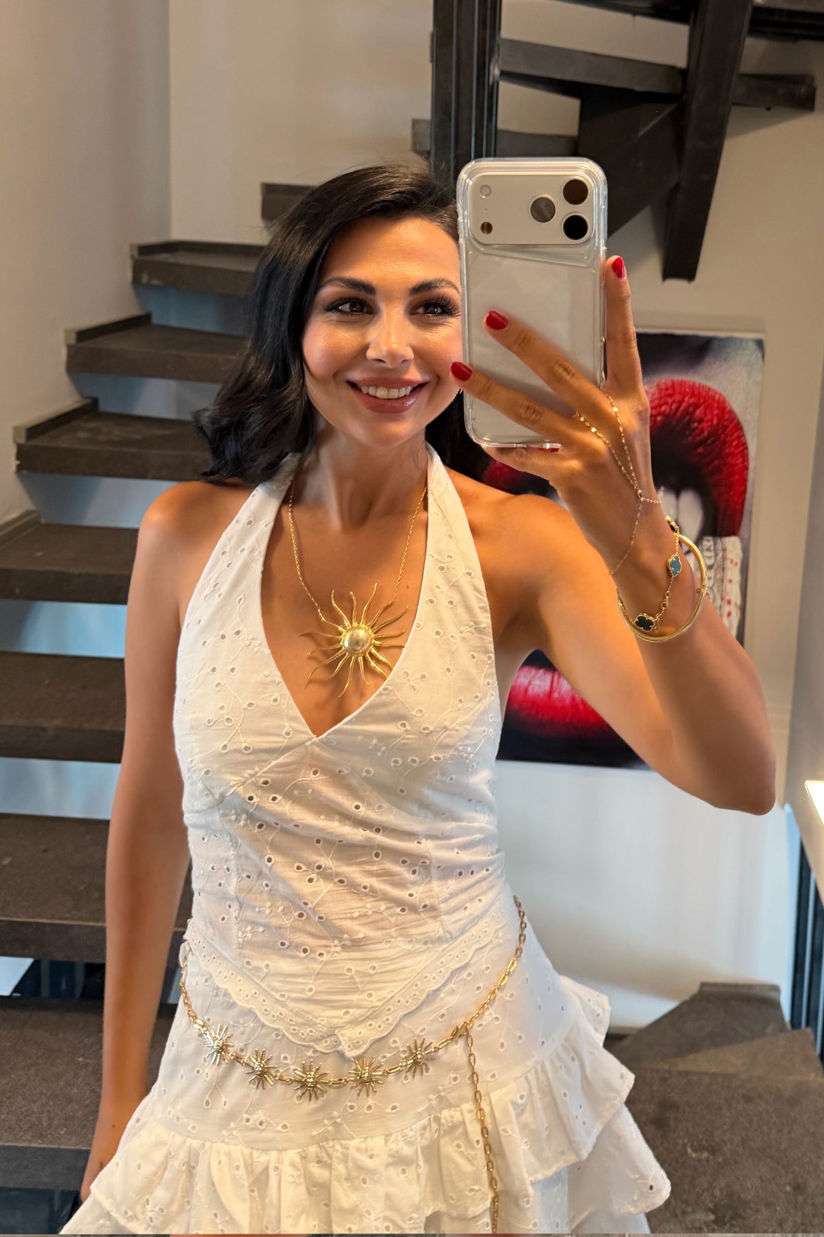 Halter Yaka İşlemeli Brode Crop Bluz Ekru SY-3749-Ekru