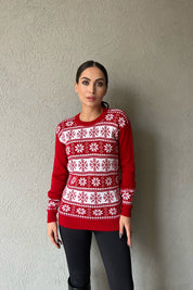 Kırmızı Beyaz Bisiklet Yaka Temalı Kazak SY-1387-Kırmızı