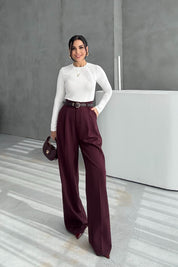Mürdüm Premium Palazzo Pantolon SY-3454-Mürdüm