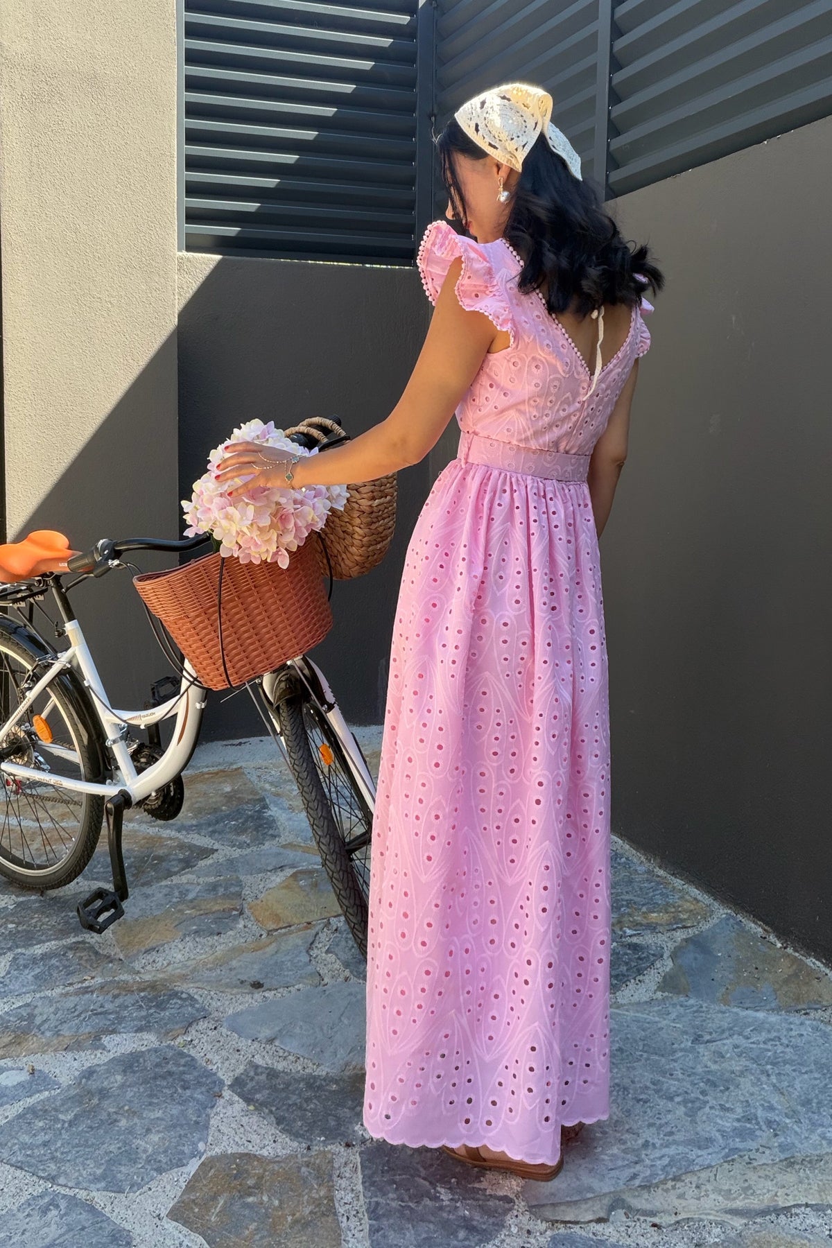 Luna Pembe Brode Elbise - Kemerli Dantel Detaylı Yazlık Elbise SY-3739-Pembe