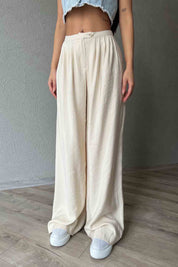 Bej Pile Detaylı Organic Palazzo Pantolon SY-2011-Bej