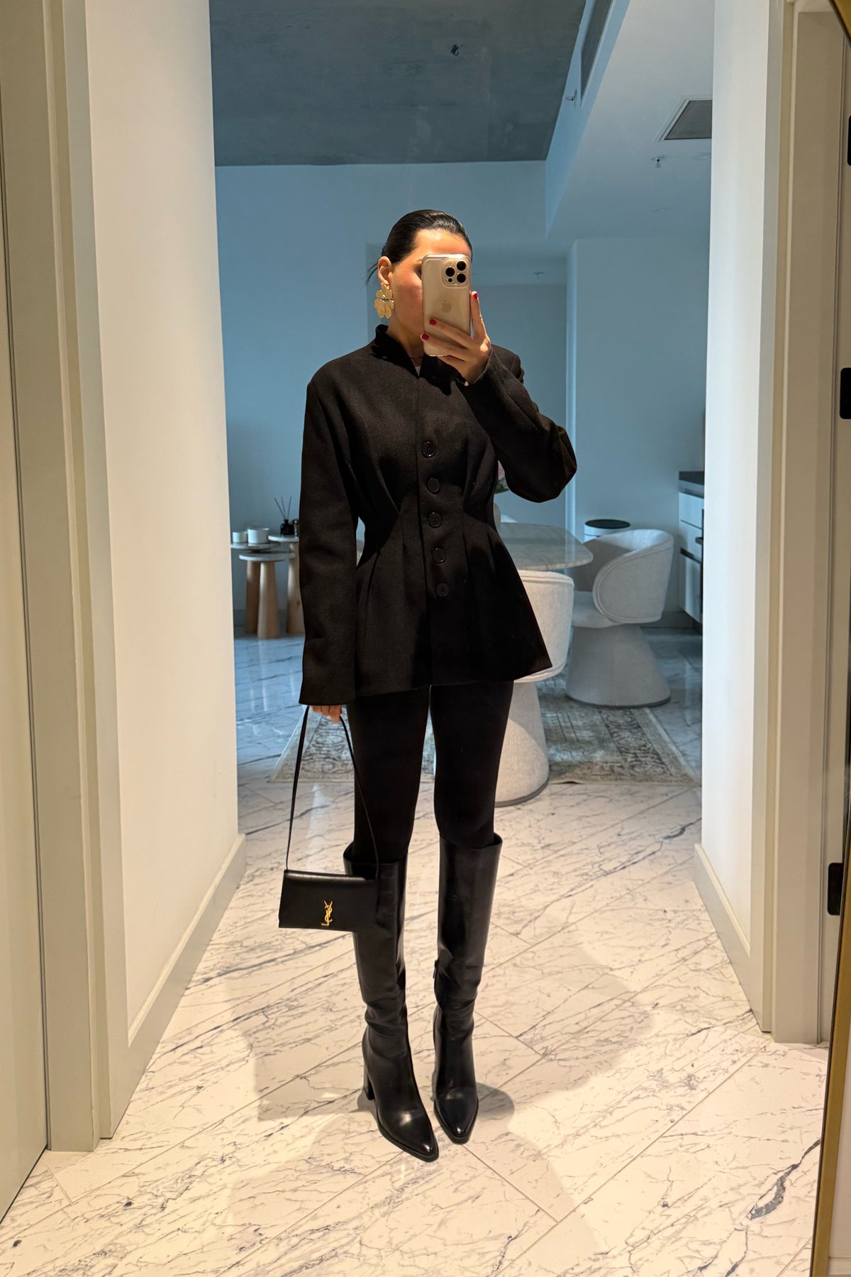 Siyah Belden Oturmalı Kaşe Özel Üretim Ceket SY-3416-Siyah