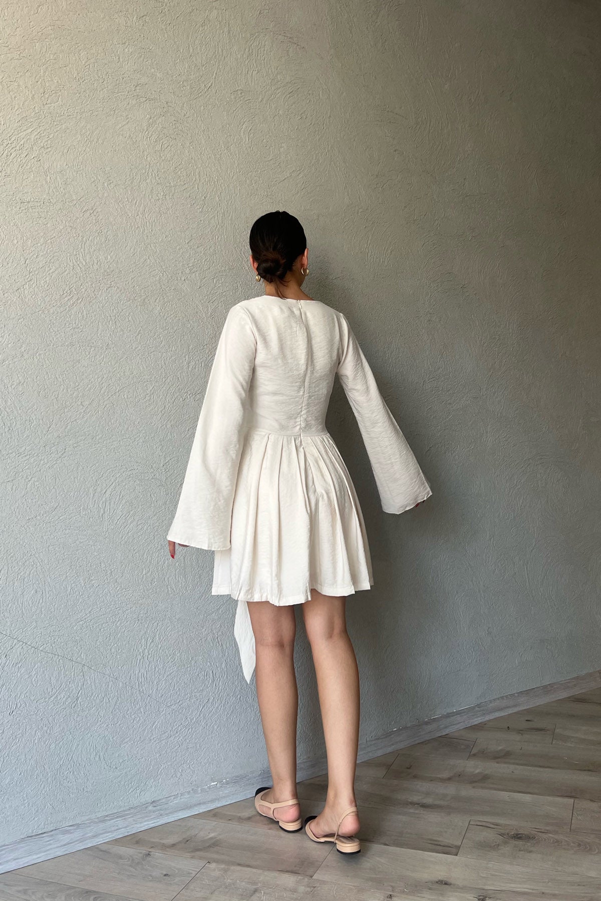 Naturel Mallorca Flare KolluYakası Detaylı Elbise SY-2374-Naturel