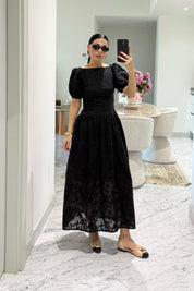 Brode Siyah Midi Santorini  Elbise SY-3660-Siyah