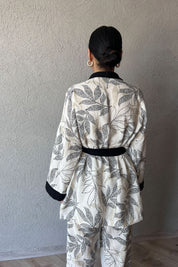 Ekru Garnili Kimono ve Beli Lastikli Pantolon Takım SY-0684-Ekru