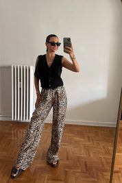 Leopar Bol Beli Lastikli Saten Pantolon SY-2209-Leopar