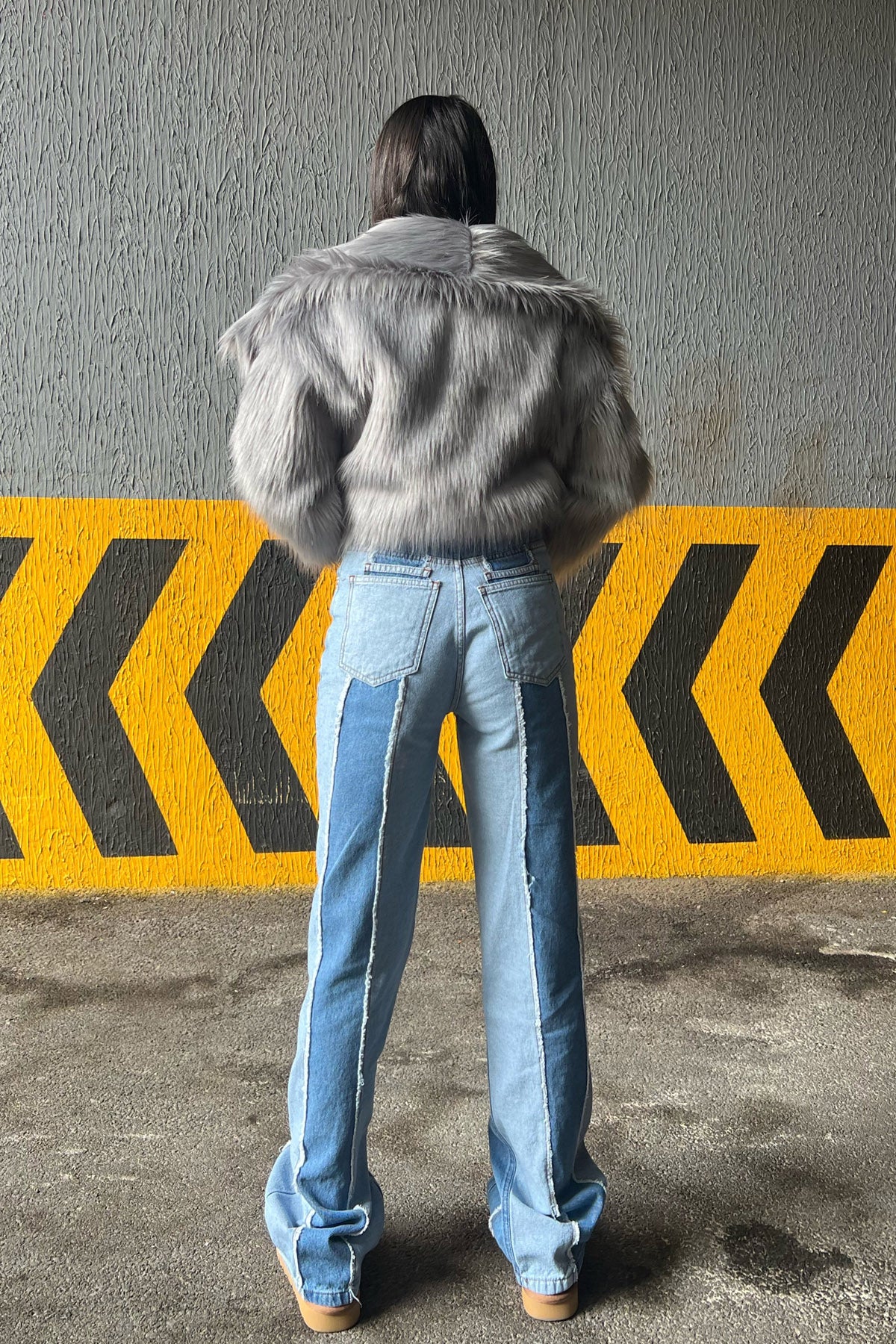 Mavi Çift Renkli Yüksek Bel Normal Paça Jean SY-1589-Mavi