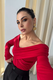 Kırmızı Çapraz Yakalı Bluz SY-3474-Kırmızı