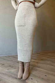 Bej Yarım Balıkçı Yaka Kazak ve Etek Triko Takım SY-1497-Bej