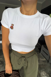 Beyaz Ayıcık Nakışlı Crop SY-2971-Beyaz