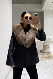 Antrasit Kürk Yaka Detaylı Vatkalı Astarlı Blazer Ceket SY-3567-Antrasit