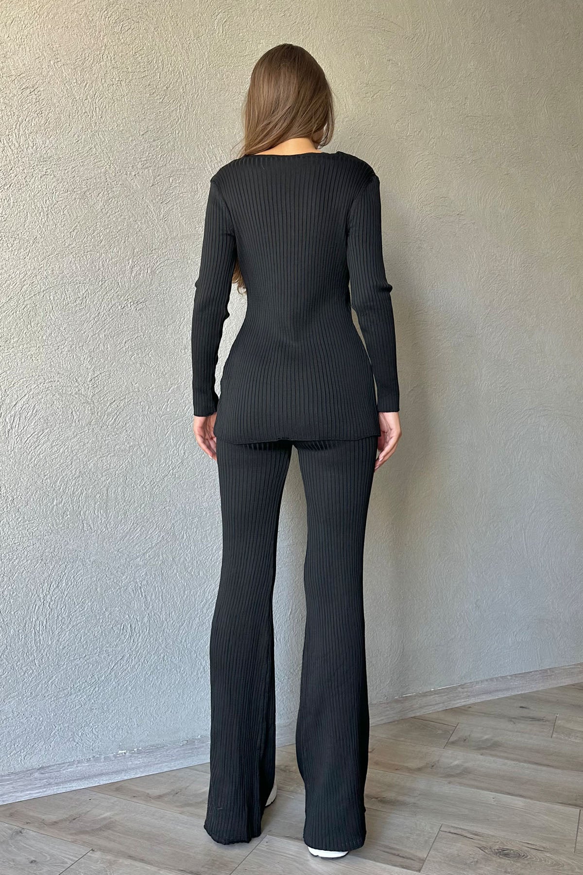 Siyah Fitilli Düğme Detaylı Bluz ve Pantolon Takım SY-0973-Siyah