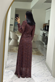 Kahve Önü Büzgü Detaylı Elbise SY-3628-Kahverengi