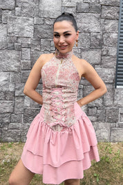 Barbie Luxe Korse Detay Mini Elbise SY-3716-Pembe