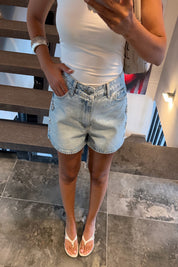 Taş İşlemeli Denim Şort SY-3775-Mavi