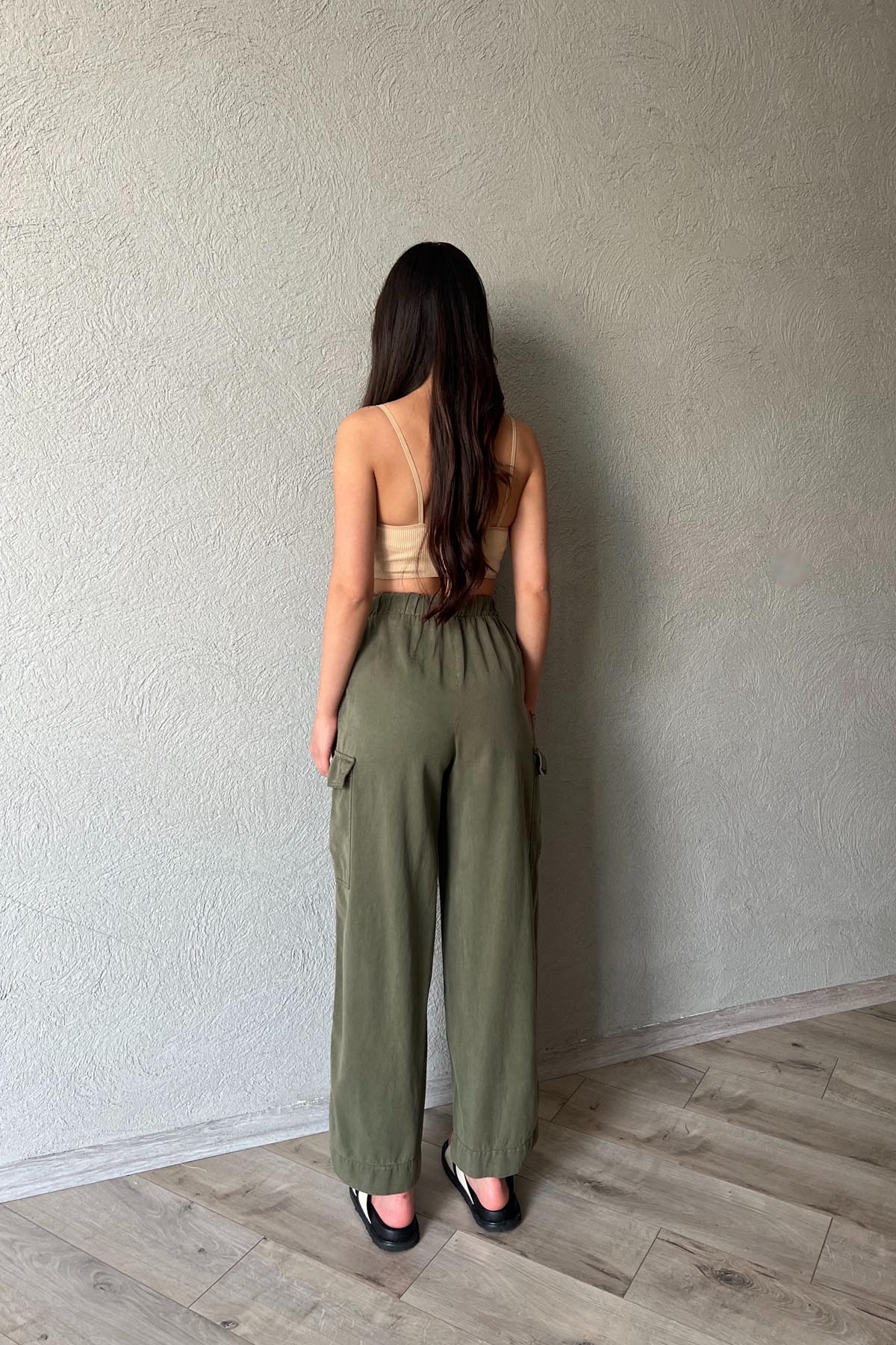 Haki Dikiş Detaylı Kargo Cepli Beli Lastikli Pantolon SY-1863-Haki