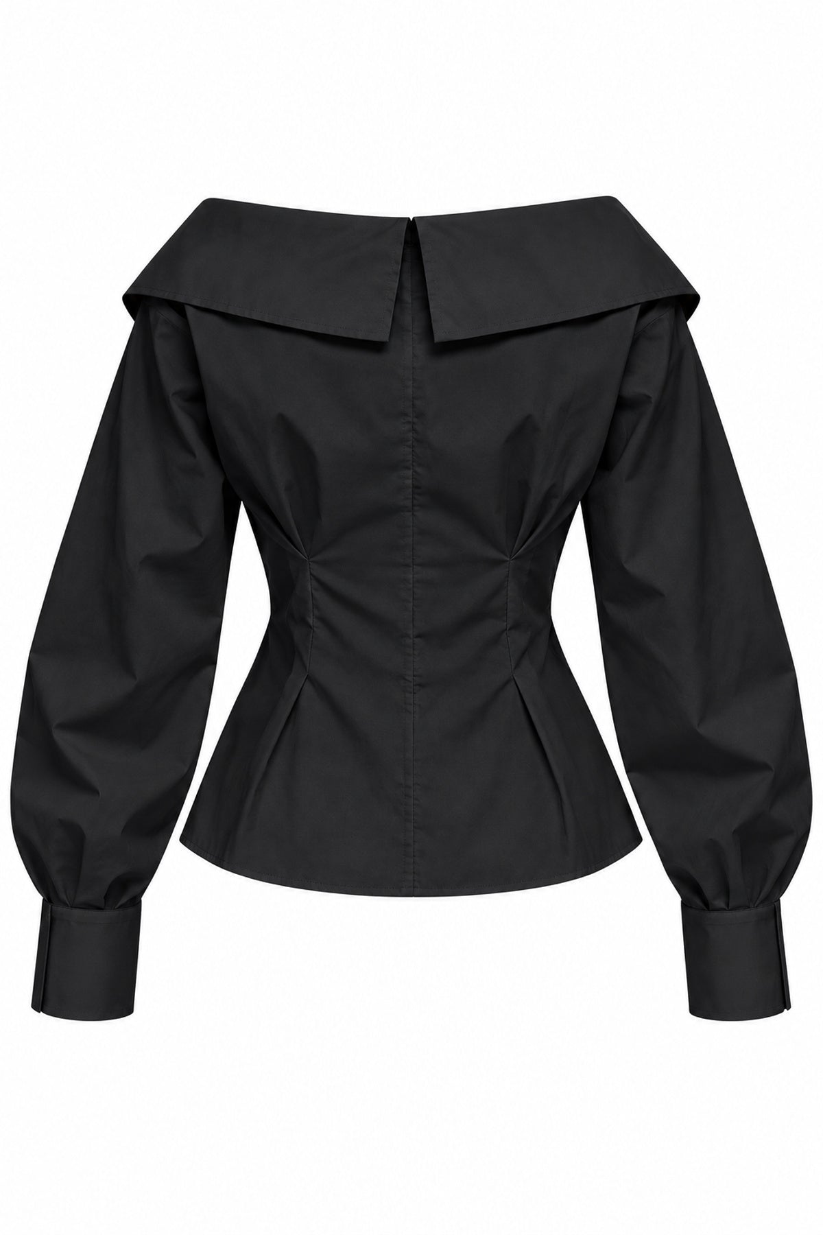 Çapraz Düğmeli Pile Detaylı Siyah Poplin Gömlek SY-3881-Siyah
