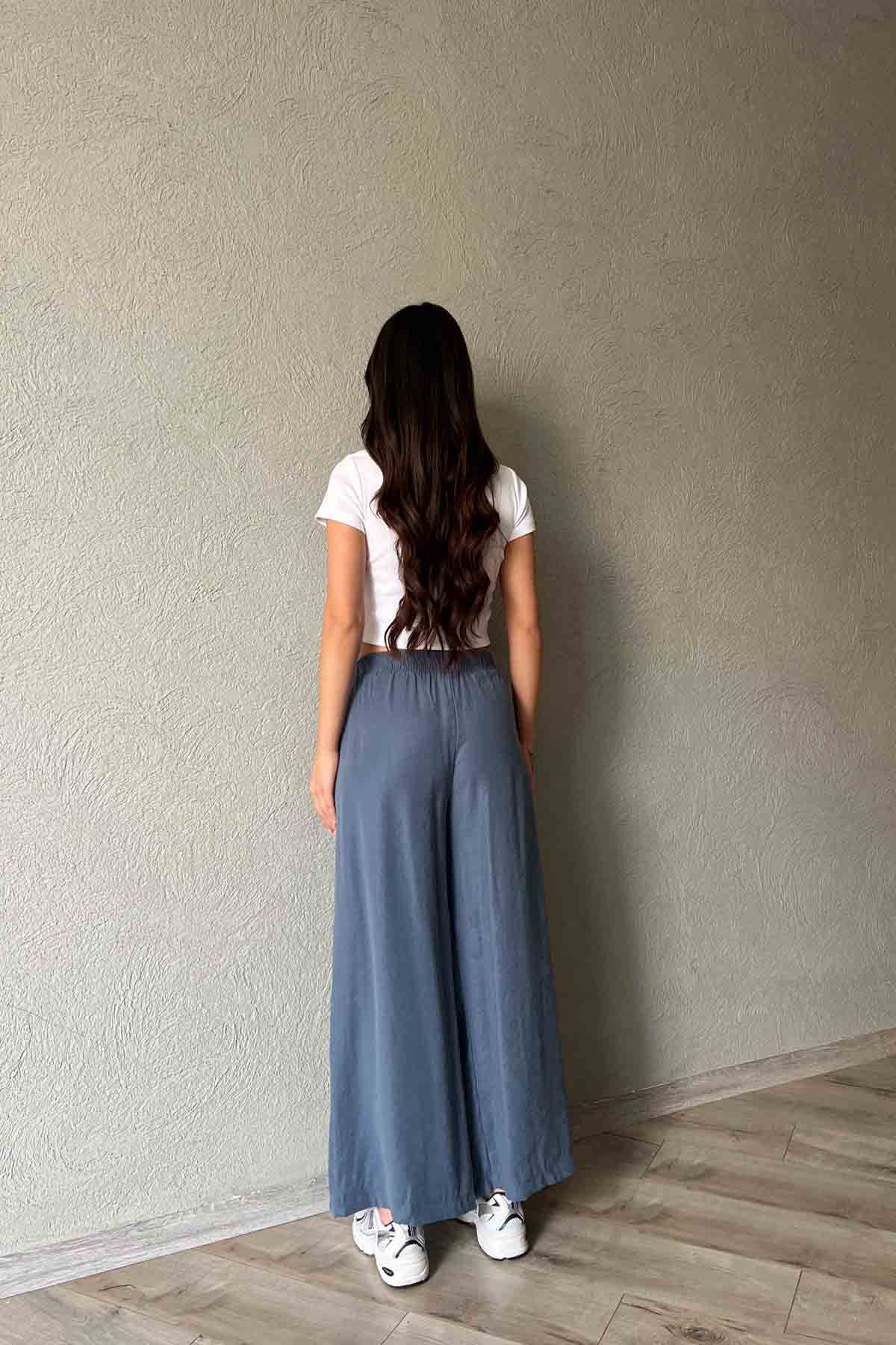 İndigo Beli Lastikli Free Modal Pantolon SY-2012-İndigo