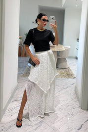 Beyaz Pinterest Asimetrik Dantel Maxi Etek SY-3825-Beyaz