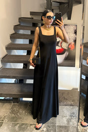Siyah Kare Yaka Sandy Maxi Elbise SY-3709-Siyah