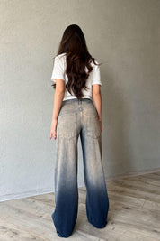 Koyu Mavi Eskitme Düşük Bel Süper Wide Leg Jean SY-1715-Koyu Mavi